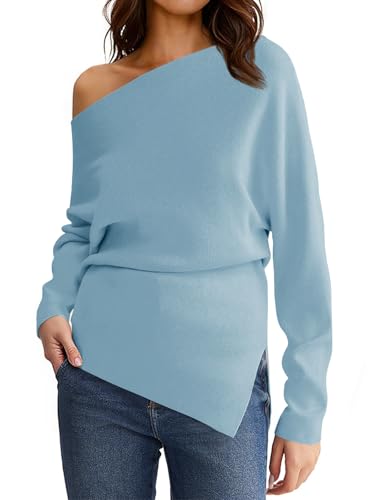 Saodimallsu Womens Off One Shoulder Sweaters Long Sleeve 2025 Casual Fall Pullover Knit Tops