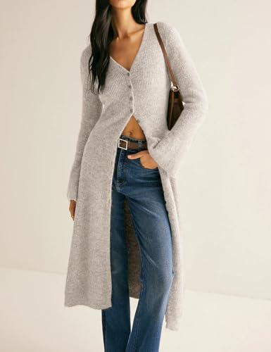 Womens Long Cardigan Sweaters Button Down Bell Sleeve Open Front Ribbed Knit Midi Dress Fall Trendy Outfits4