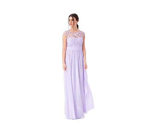 Goddiva Langes Brautjungfernkleid aus Chiffon mit Blume Gr. 36 DE , lavendelfarben