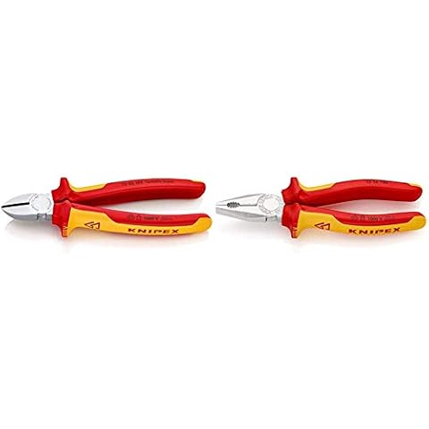 KNIPEX 70 06 180 Seitenschneider verchromt isoliert mit Mehrkomponenten-Hüllen, VDE-geprüft 180 mm & 03 06 180 Kombizange verchromt isoliert mit Mehrkomponenten-Hüllen, VDE-geprüft 180 mm Cover