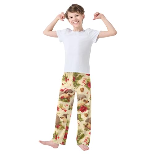 ZZXXB Hedgehog Rose Flowers Boys Long Pants Soft Trousers Elastic Waist Kids Lounge Bottoms with Pockets S-XL3