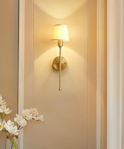 Aplique de pared de tela dorada E14 para pasillo y dormitorio (Pack de 2) 5