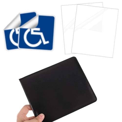 Cartera para tarjetas de discapacitados para coche con 2 calcomanías para discapacitados y 2 calcomanías para parabrisas de coche, protector de cartera de cuero, permiso de estacionamiento, aplicador