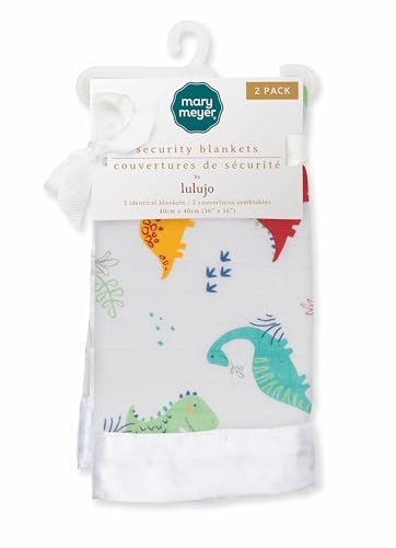 Image of Lulujo Security Lovey Blankets | Unisex Softest Breathable Cotton Muslin Security Blanket Set with Silky Satin Trim | Neutral Comforting Blanket for Girls & Boys | 16in x 16 in | Pebblesaurus