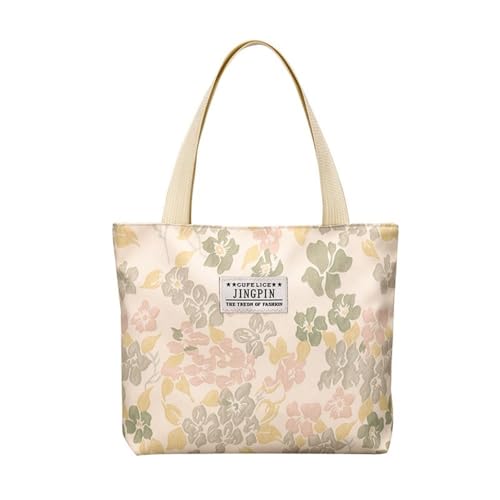 Bolsa de mão casual com estampa de flores com zíper e estampa prática feminina rosa damasco