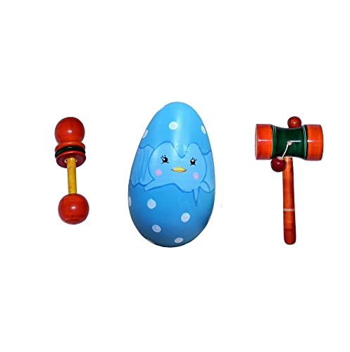 Channapatna Toys Wooden Rattles & Egg Shaker for Baby/Infants (0+ Years) – Set of 3 pcs – Multicolor – Discover Sounds, Develops Sensory Skills