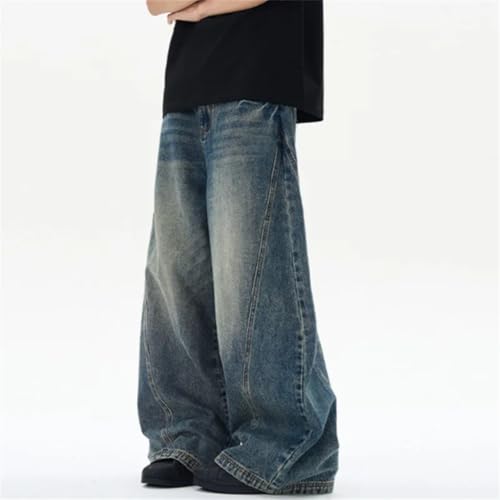 Men's Jeans American Washed Curved Baggy Straight Leg Denim Pants 6