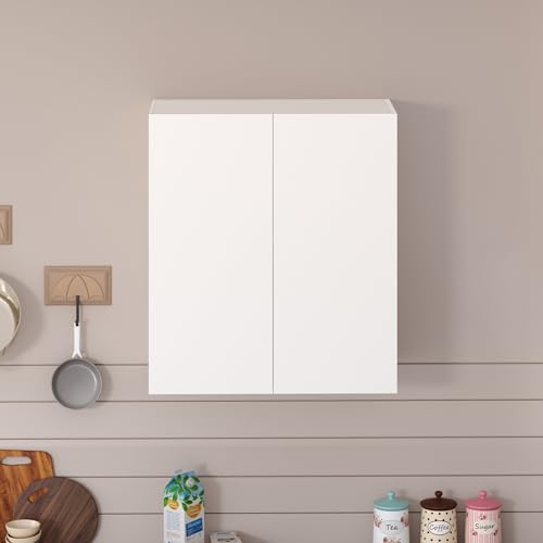 Image of BLUEWUD Opryt Engineered Wood Kitchen Cabinet Rack, Wall Mounted Storage Crockery Cabinet Unit for Kitchen Utensils, Jars, Spices, Space Saving Modular Cupboard for Home & Kitchen DIY (White)