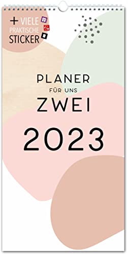 Paarplaner 2023 3 Spalten, PASTEL Planer für Zwei 2023 und Okt-Dez 2022, Partnerkalender 16x32,5cm, Paarkalender f. Paare 2022 2023, Wandplaner 2 Personen, Sticker: Abfall, Urlaub, Geburtstag Cover