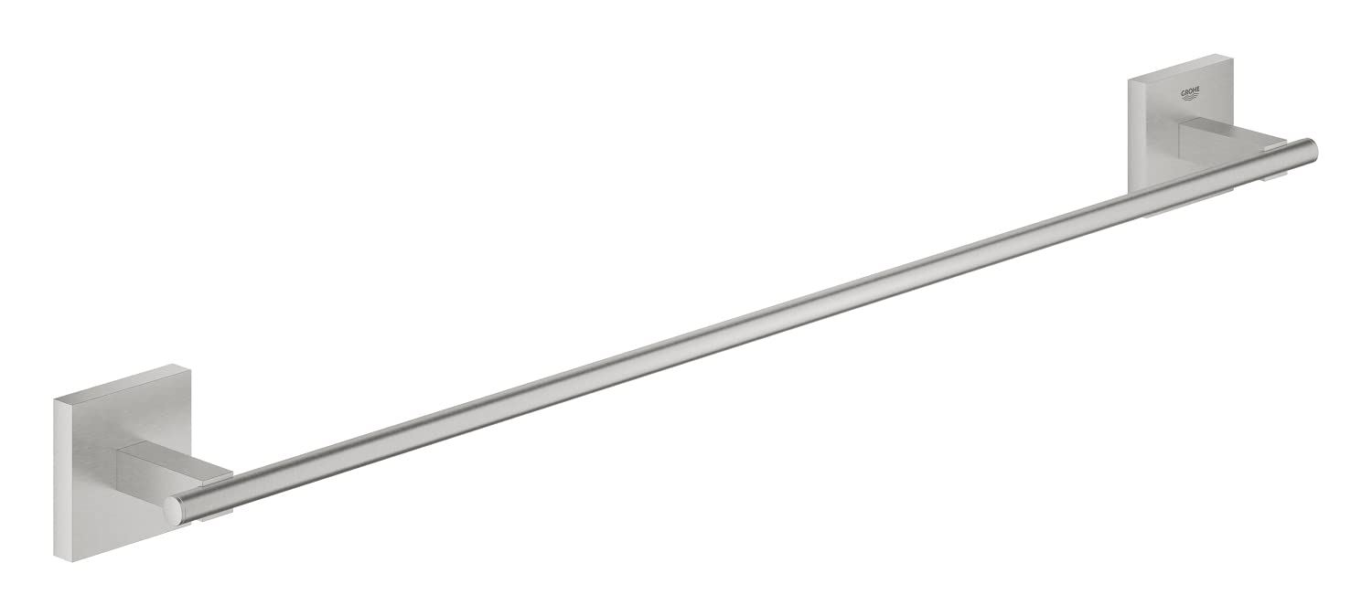 GROHE Start Cube Towel Rail – Bathroom Wall Mounted Towel Holder (Metal, Concealed Fastening, Including Screws and Dowels), Size 600 mm, Easy to Fit with GROHE QuickGlue, Stainless Steel, 41089DC0