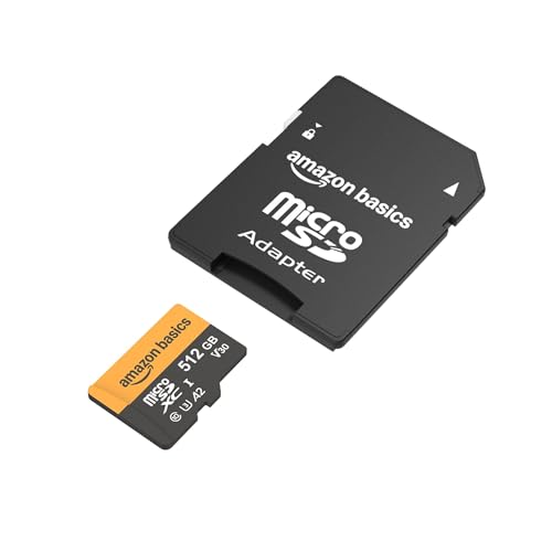 Imagen de la tarjeta micro SDXC de 512 GB junto a su adaptador SD de Amazon Basics