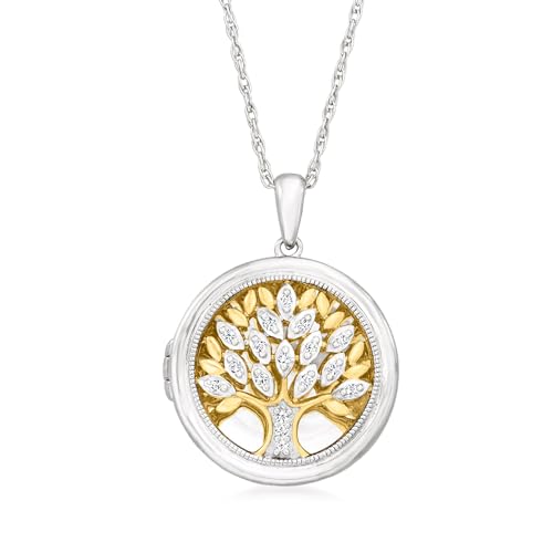 Ross-Simons 0.10 ct. t.w. Diamond Tree Of Life Locket Necklace in 2-Tone Sterling Silver. 18 inches