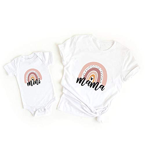 Image of Mommy and Baby Matching Outfits Rainbow Cute T Shirt Mama Mini Bodysuit onesie Family Photoshoot Mother's Day Gift