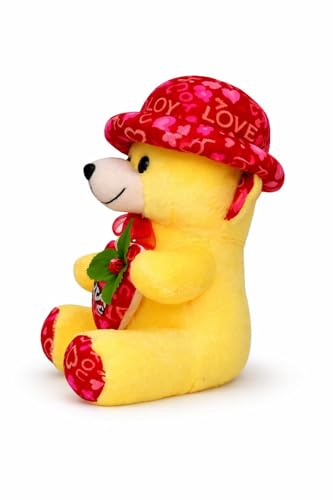 Image of Soft Teddy Bear with Heart & Hat - 20 cm Cute Plush Toy for Kids, Girls & Babies | Love Theme Stuffed Teddy Gift for Birthday, Valentine & Special Occasions (Yellow)