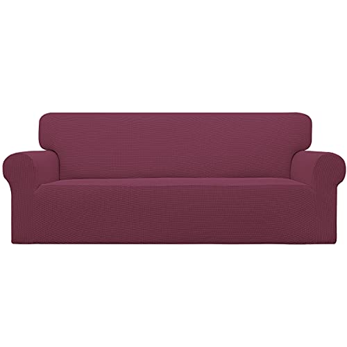 Easy-Going Stretch Sofa Slipcover 1-Piece Sofa Cover Furniture Protector Couch Soft with Elastic Bottom for Kids, Polyester Spandex Jacquard Fabric Small Checks (Sofa, ASH Rose)