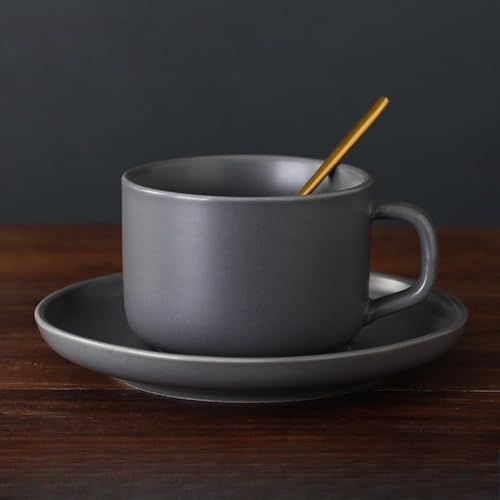 KOKUMON コーヒーカップセット 来客用 陶磁器マグカップ ソーサー&スプーン付き 北欧 おしゃれ カフェ風 シンプル 誕生日 新生活 プレゼント 食洗機対応 キッチン