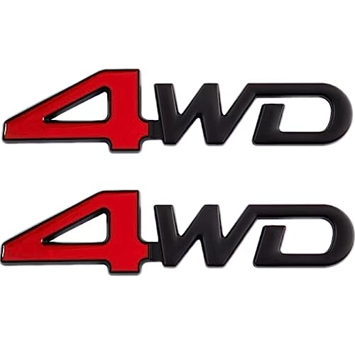 Image of 2PCS 4WD Emblem Badge 3D Zinc Alloy Auto Trunk Door Fender Bumper Badge Decal Emblem Adhesive Tape Sticker (Red Black)