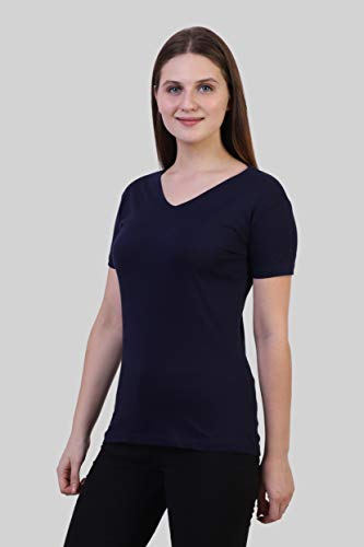 Image of FLEXIMAA Women's Cotton Plain V Neck Half Sleeve T-Shirt
