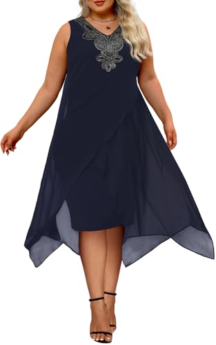 Image of OCSTRADE Womens Plus Size Chiffon Dress Loose Sleeveless Flowy Cocktail Party Midi Dresses