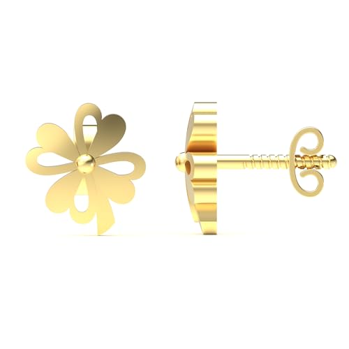 Image of WHP JEWELLERS Floral Heart Yellow Gold Earrings for Women | Womens Aesthetic & Stylish 22 KT Gold Earrings | Gold Fashion Jewellery for Women | Great for Gifting