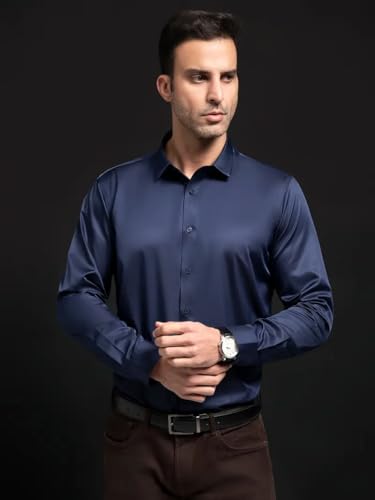 Image of IndoPrimo Men's Stylish Solid Satin Casual Shirt for Men Full Sleeve