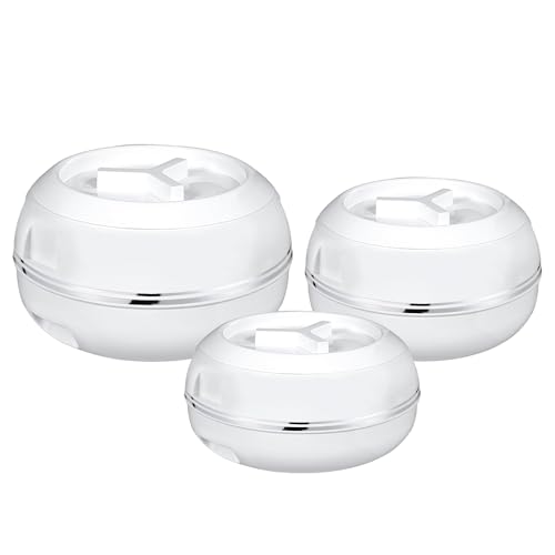 M1SS Set of 3 - Casserole Jumbo Set (5500, 7500, 10000 ML) Insulated Dishes | Double Wall Serving Set | Food Container, Lockable Lid Hot Pot | Stainless Steel Inner, BPA-Free Keep Food Warm | White