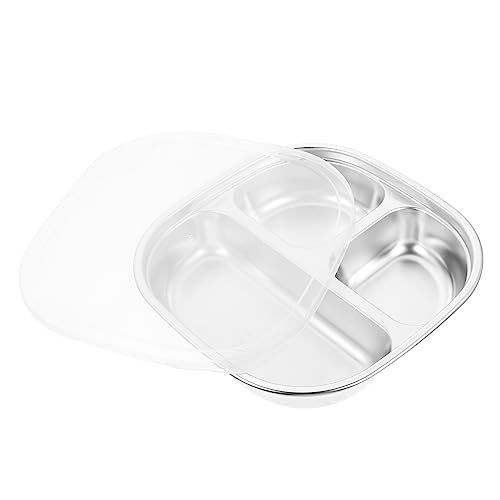 PRETYZOOM Stainless Steel Divided Tray Reusable Boys and Girls Plate Food Divided Container for Lunch Dinner Deep Sections Prevent Spills for Home School Camping