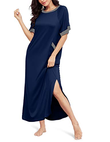 Loungewear for Women Side Slit Home Sleepwear with Pockets Navy Blue M