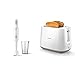 Philips ProMix Stabmixer HR2531/00 (650 W, Spritzschutz, inkl. Messbecher) weiß, Kunststoff & HD2581/00 Toaster, integrierter Brötchenaufsatz, 8 Bräunungsstufen, weiß