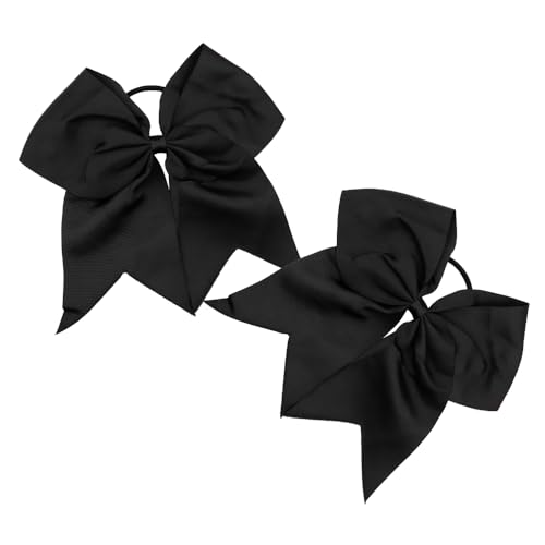 Cheer Large Bow Bows - Black Ribbons & Ponytail Hair Bands (2 Pcs, 8 Inch) for Girls, 1 count (Pack of 2)