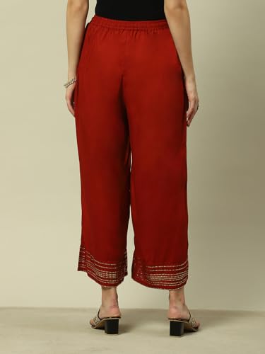 Image of Rangriti Rust Liva Straight Solid Palazzo for Women