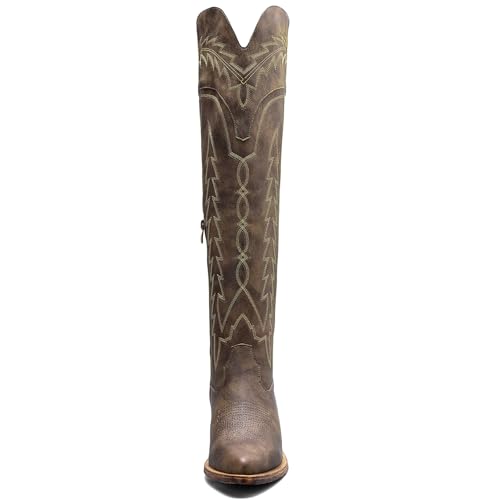 Image of GLOBALWIN Women's Cowboy Western Fashion Over The Knee Thigh High Cowgirl Boots Low Heel