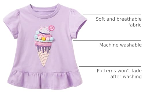 Image of Toddler Girls T-Shirt Short Sleeve Shirt Unicorn Bunny Print Cute Summer Tops Tees Dinosaur Graphic