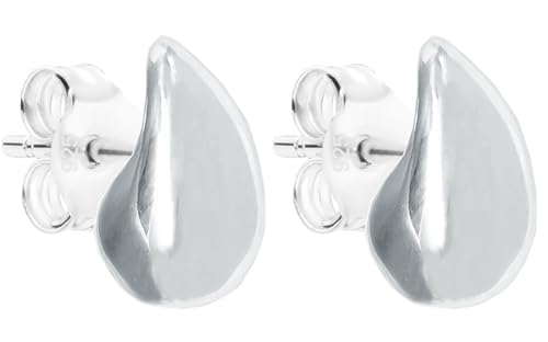 ENTREPLATA Pendientes De Plata de Ley 925 para Mujer Diseño Gota De Rocío Pendiente De Chica Con Cierre De Presión Forma de Lagrima Relieve 3D Gr.