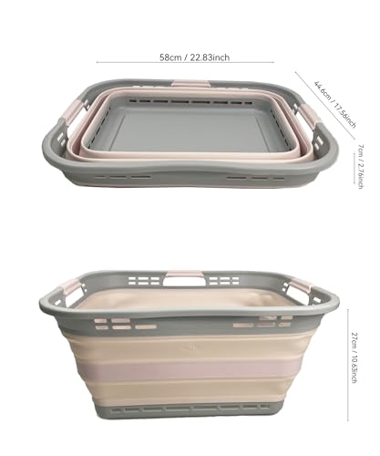 Image of SAMMART 42L (11 Gallon) Collapsible Plastic Storage Basket - Foldable Pop Up Storage Container - Portable Laundry Organizer - Space Saving Hamper (Pink+Lake Green, 42L (Style A))