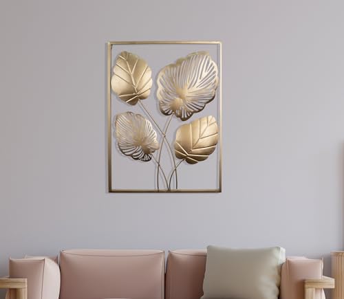 Image of Framing Hub - 4 Leaves Gold metal Wall Art for living room bedroom hall gift | Home & Decor | Gold| 12 * 18 inch