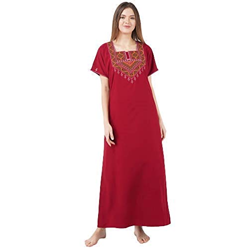 Image of Premium Women Embroidery Night Gown Lizzybizzy Cotton Nighty Maxi