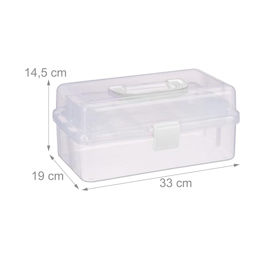 Relaxdays Storage Box with 9 Compartments, Sorting for Craft & Art Supplies, Sewing Kit, 14.5 x 33 x 19 cm, Clear/White - Image 4