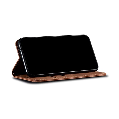 Image of PUDINI Luxury Denim Leather Finish Flip Cover for iQOO 7 Legend 5G Wallet Case Cards Slot with Magnetic Closer, Kickstand Flip Cover, 360 Protection - Brown