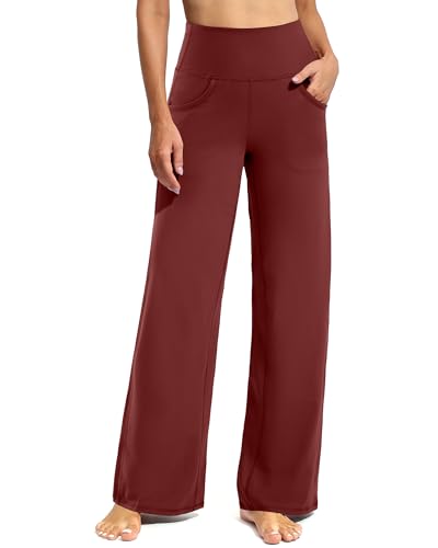 Promover Loose Pants for Women Wide Leg Trousers Pants Yoga Sweatpants with Pockets Comfy Workout Walking Pajama Pants(Dark Burgundy,M,Regular)