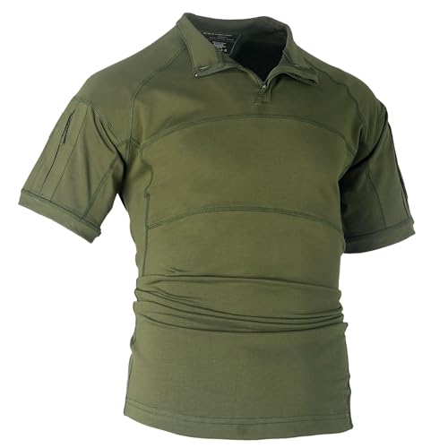 OCANXUE Tactical Short Sleeve Shirts for Men Military Combat T Shirt Workout Gym T-Shirt 1/4 Zip with 2 Pockets, Army Green, 3XL