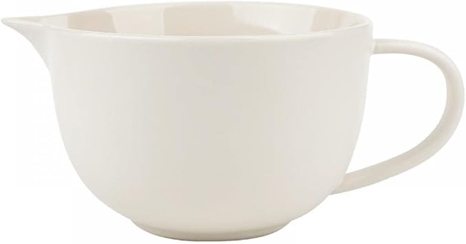 Simple Solid Kitchen Ceramic Mixing Bowl 1 Quart Large Bowl with Spout and Handle White, 1000ml