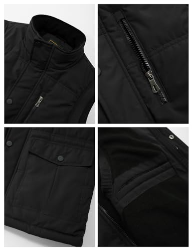 Flygo Men's Winter Warm Outdoor Padded Puffer Vest Thick Fleece Lined Sleeveless Jacket(Black L)4