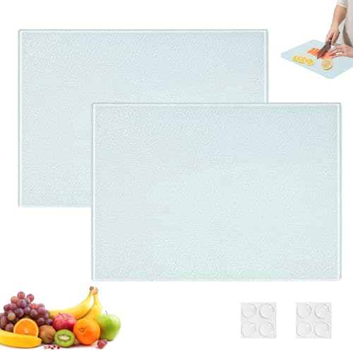 Tabla de Cortar de Vidrio, Set de 2 Tabla de 28 x 20 cm Cortar de Vidrio Transparente, Tablas de Cortar de Vidrios Templado, Para Frutas, Carne, Verduras, Para Encimera De Cocinas, Mesa