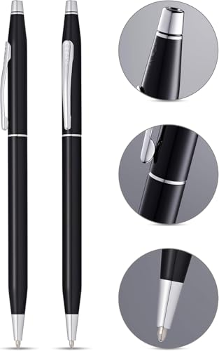 Image of Cross Classic Century Lustrous Black Lacquer and Polished Chrome Appointments Refillable Ballpoint Pen Presented in a Luxury Gift Box