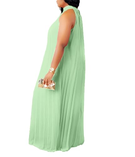 Image of Aro Lora Womens Casual Sleeveless Plus Size Chiffon Halter Neck Pleated Loose Long Maxi Dress