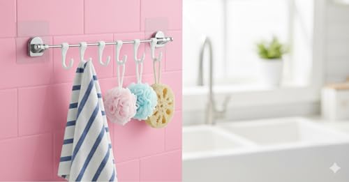 Image of Self Adhesive Wall Hook | Strong Adhesive Wall Hook | Wall Hooks for Hanging Keys, Kitchen & Bathroom | Wall Hanging Hooks Strong Without Drilling | Pack of 6 Hooks