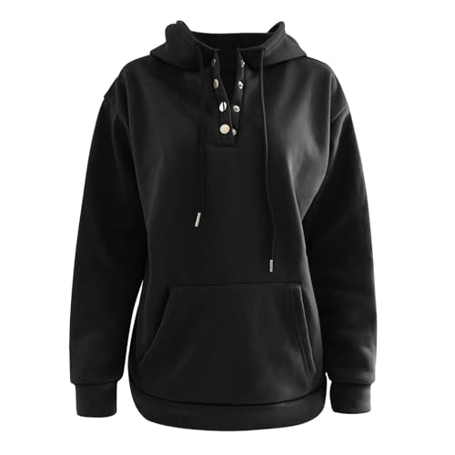 Men's Loose Casual Fleece Pocket Hooded Sweatshirt Winter quarter button Hoodie Outwear drawstring pullover tops