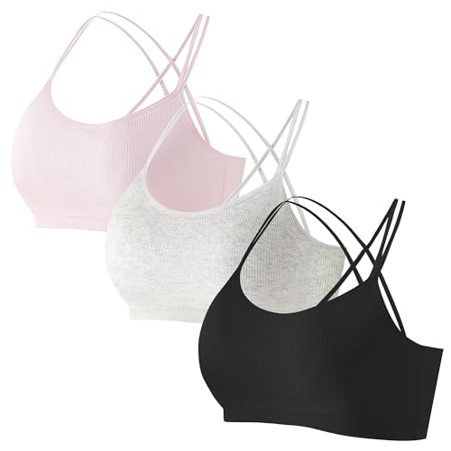 Teen Girls' Training Bra Seamless Cotton Cami Wireless Bras Criss Cross Sport Bra Bralette
