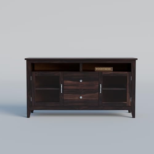 Image of Sheesham Wood TV Stand with 2 Door and 2 Drower and Shelf Storage Entertainment Unit Tv Cabinet for Living Room Home (Walnut Finish)